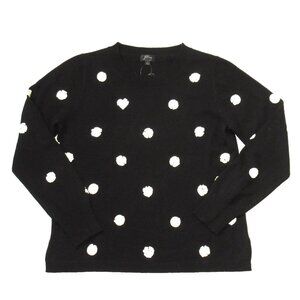NWT J.Crew Everyday Cashmere Crewneck Sweater in Black Sequin Polka Dots L